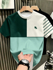 Men's Casual Stripe Print Round Neck Short Sleeve T-Shirt