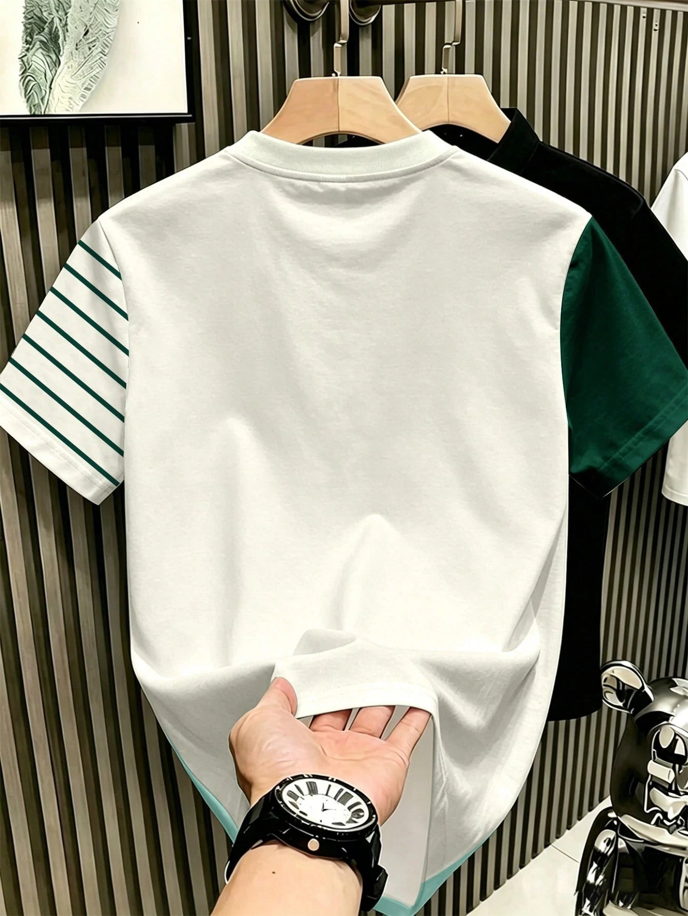 Men's Casual Stripe Print Round Neck Short Sleeve T-Shirt