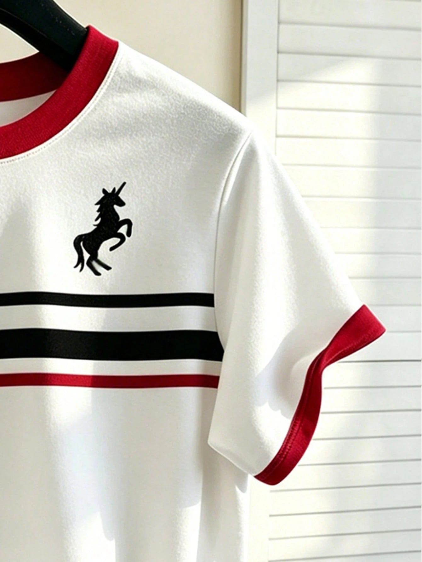 Men's Preppy Stripe Horse Print Short Sleeve T-Shirt