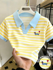 Women's Casual Cartoon Contrast Collar Polo Shirt