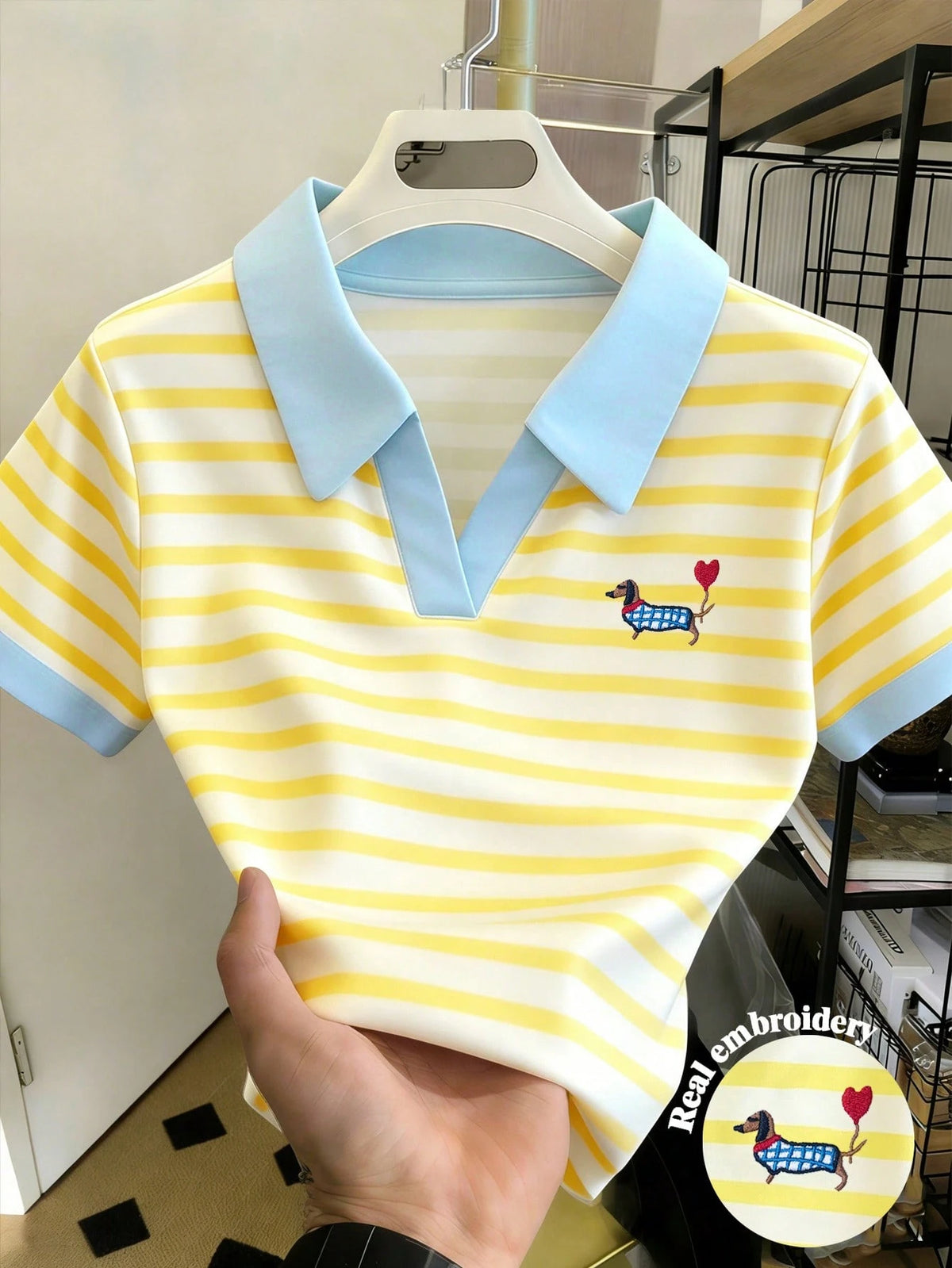 Women's Casual Cartoon Contrast Collar Polo Shirt