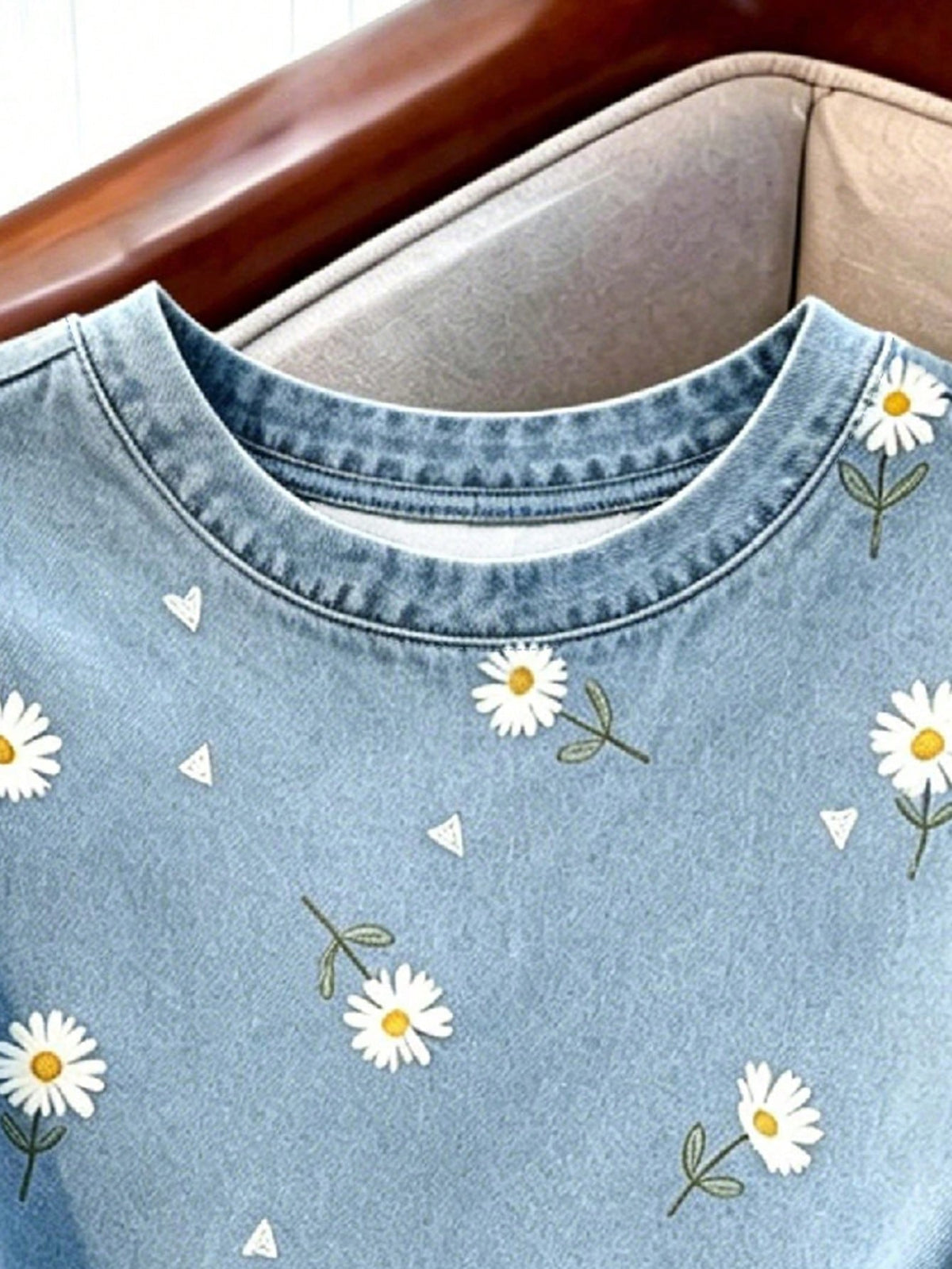 Women's Retro Daisy Floral Print Round Neck Short Sleeve T-Shirt