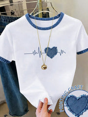 Girls' Casual Denim Effect Short Sleeve T-Shirt