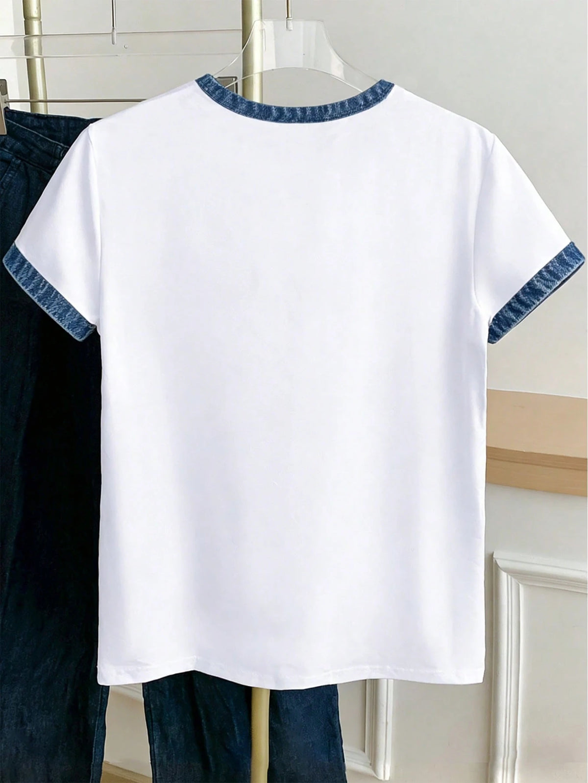 Girls' Casual Denim Effect Short Sleeve T-Shirt