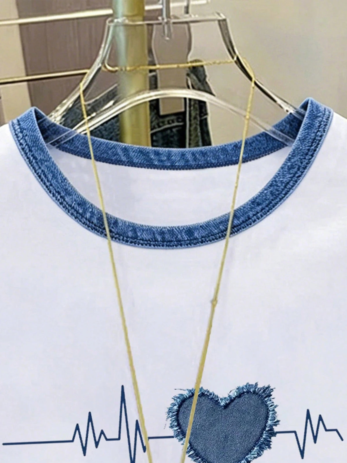 Girls' Casual Denim Effect Short Sleeve T-Shirt