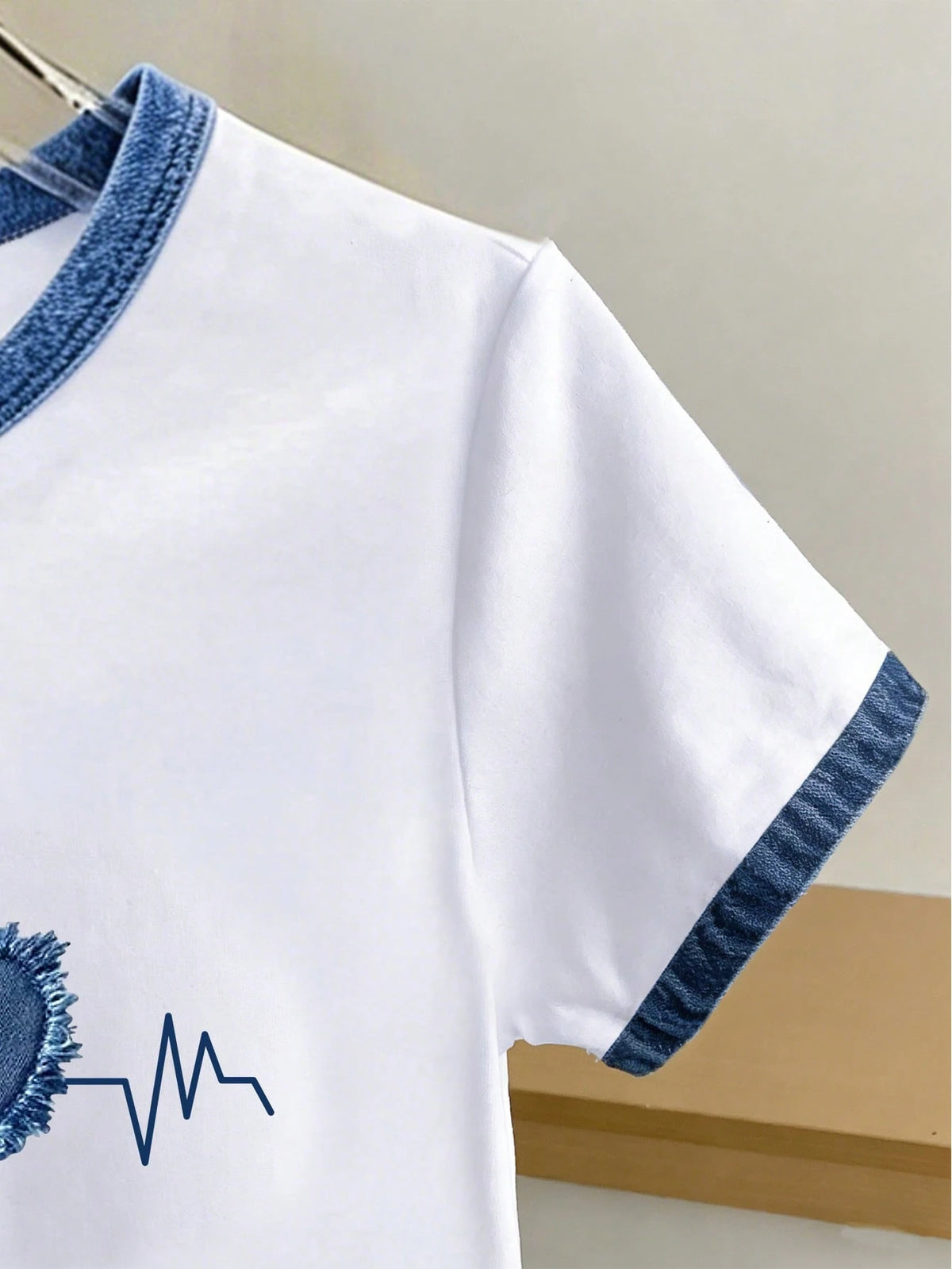 Girls' Casual Denim Effect Short Sleeve T-Shirt