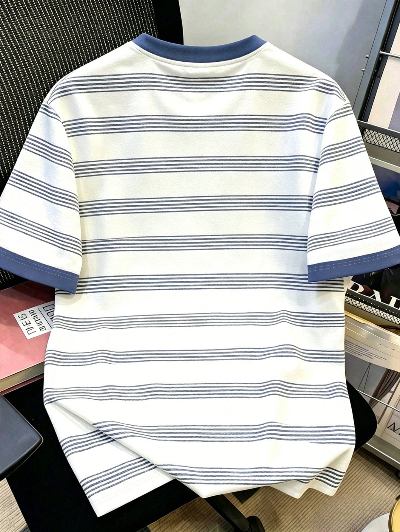 Men's Casual Striped Logo Print Short Sleeve T-Shirt
