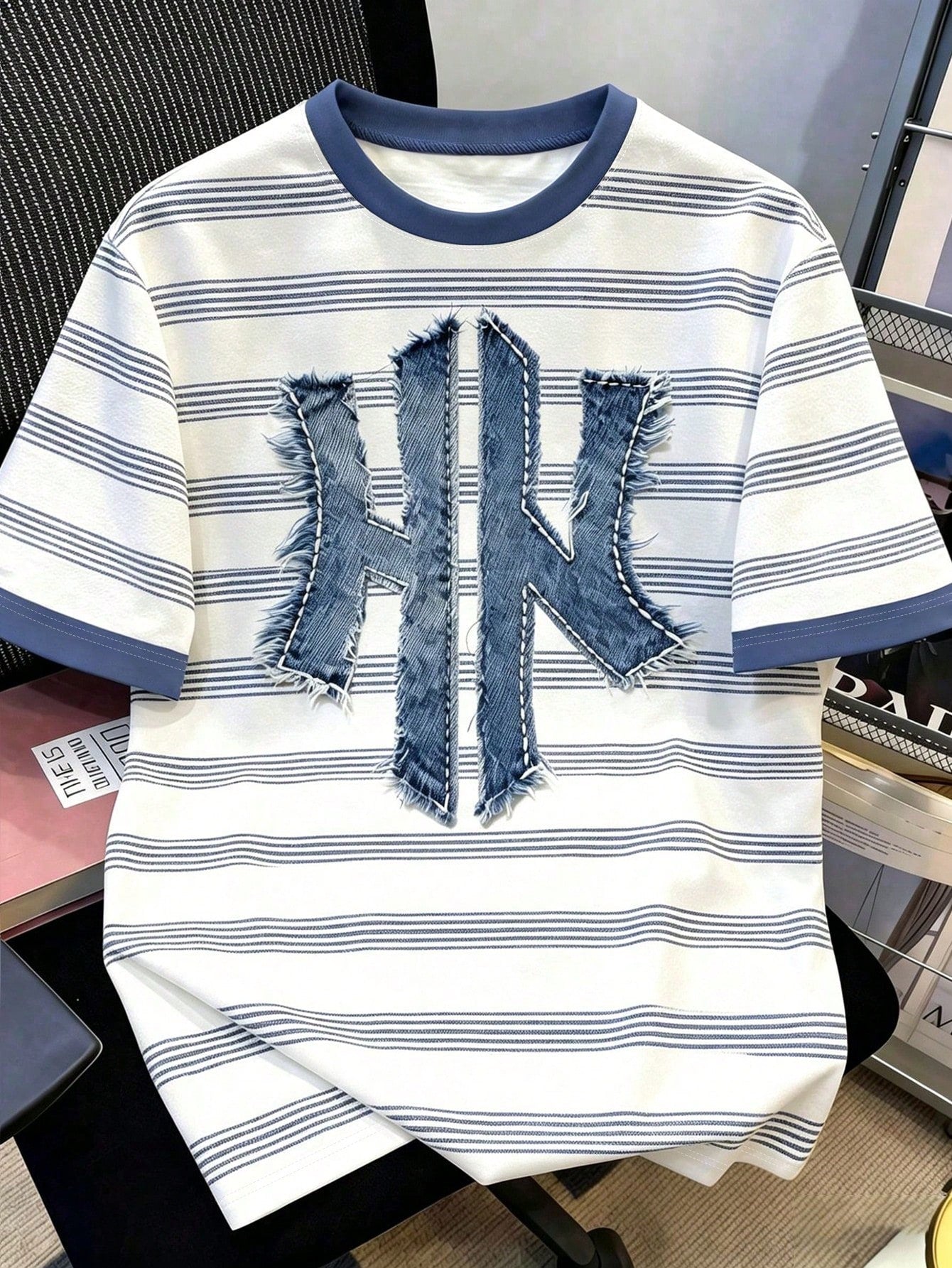 Men's Casual Striped Logo Print Short Sleeve T-Shirt