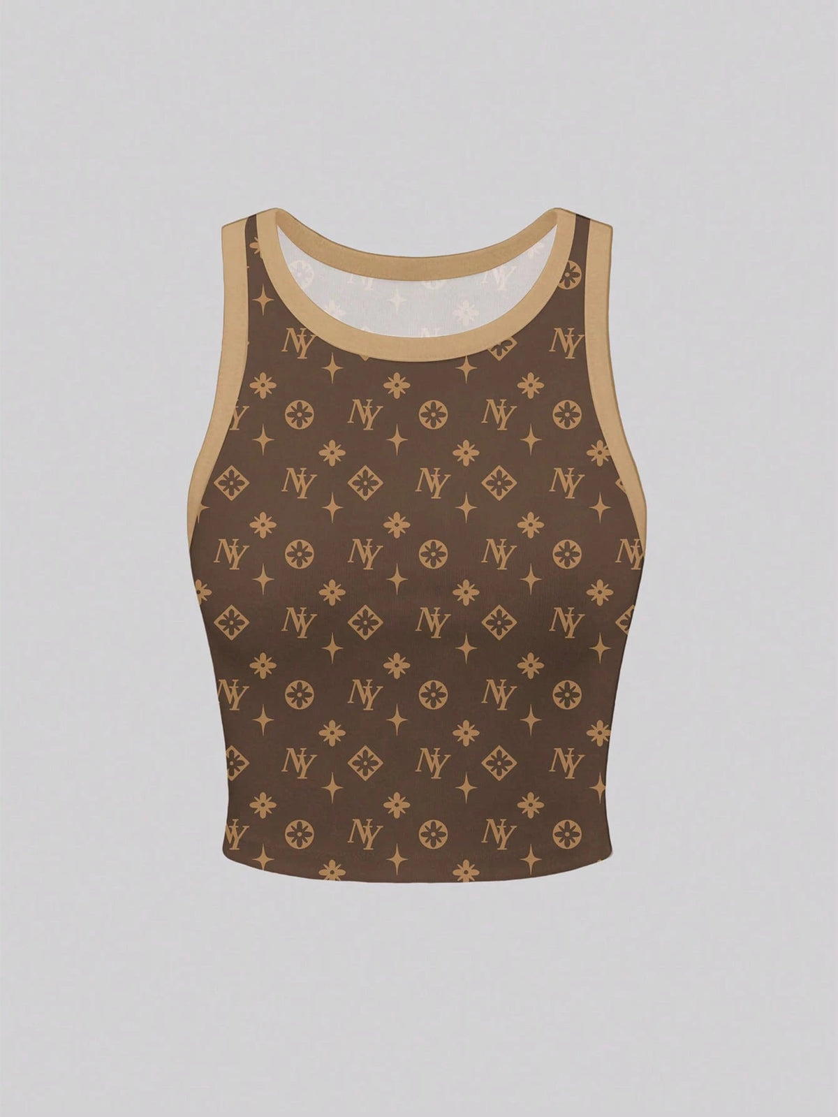 Women's Summer Round Neck Sleeveless Printed Crop Tank Top