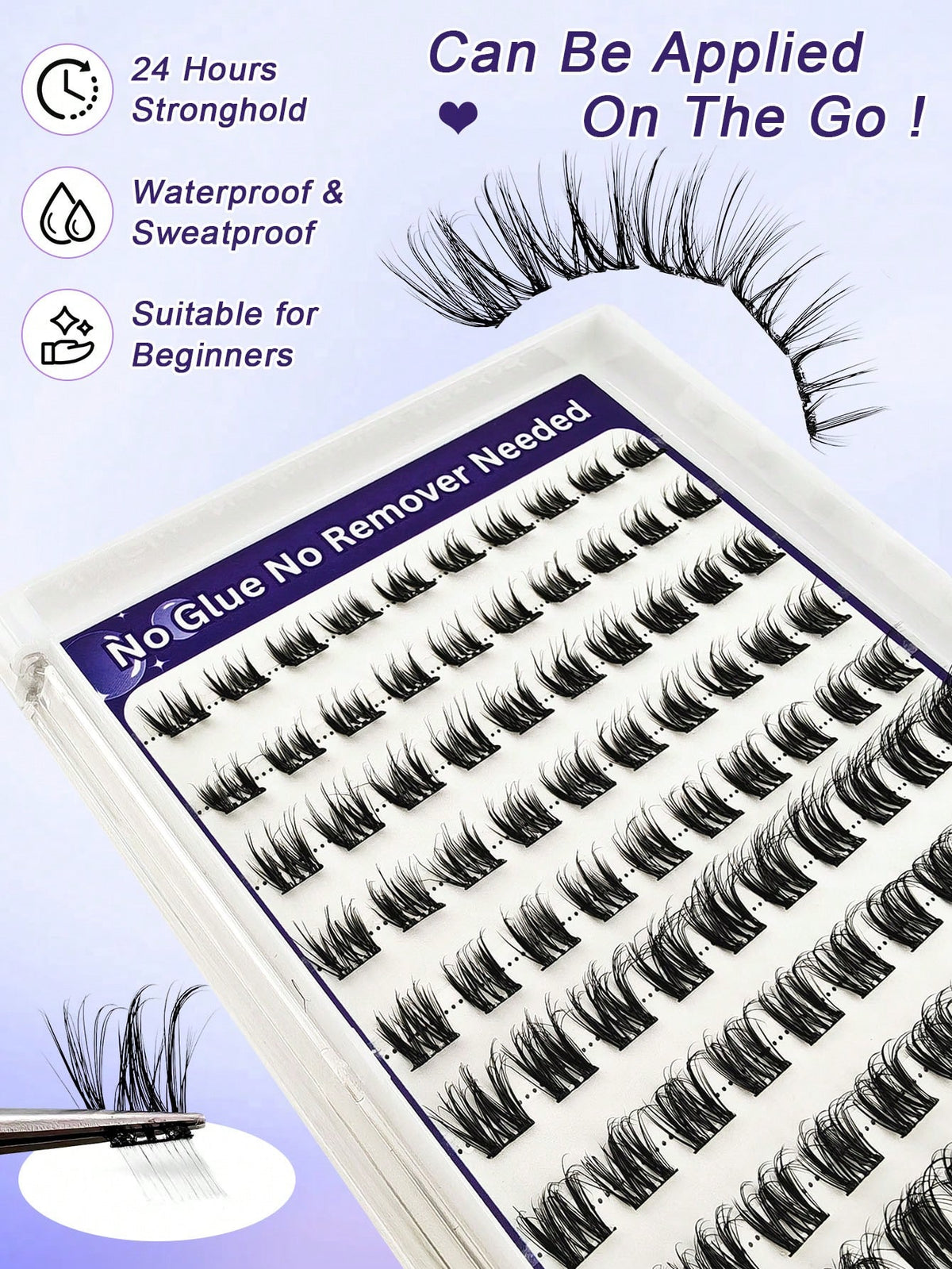 Women's 100-Piece C Curl Self-Adhesive Cluster Eyelashes Set