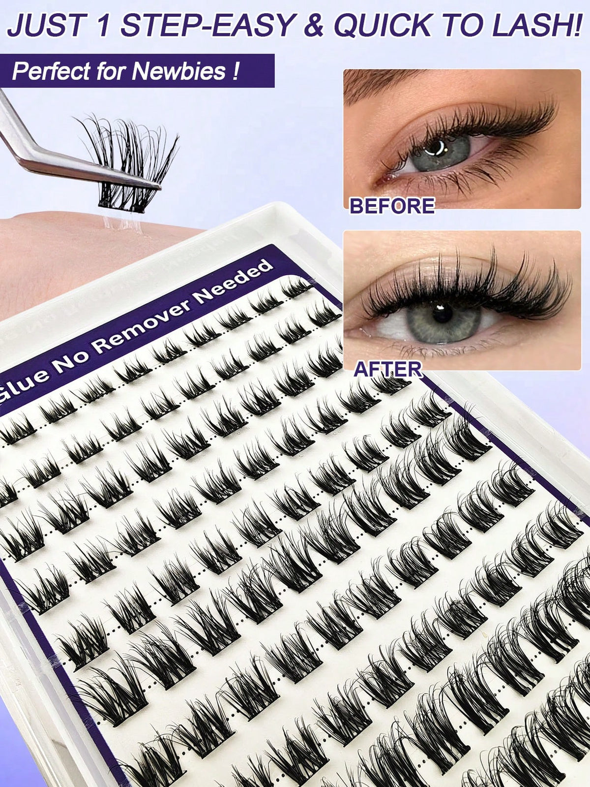 Women's 100-Piece C Curl Self-Adhesive Cluster Eyelashes Set