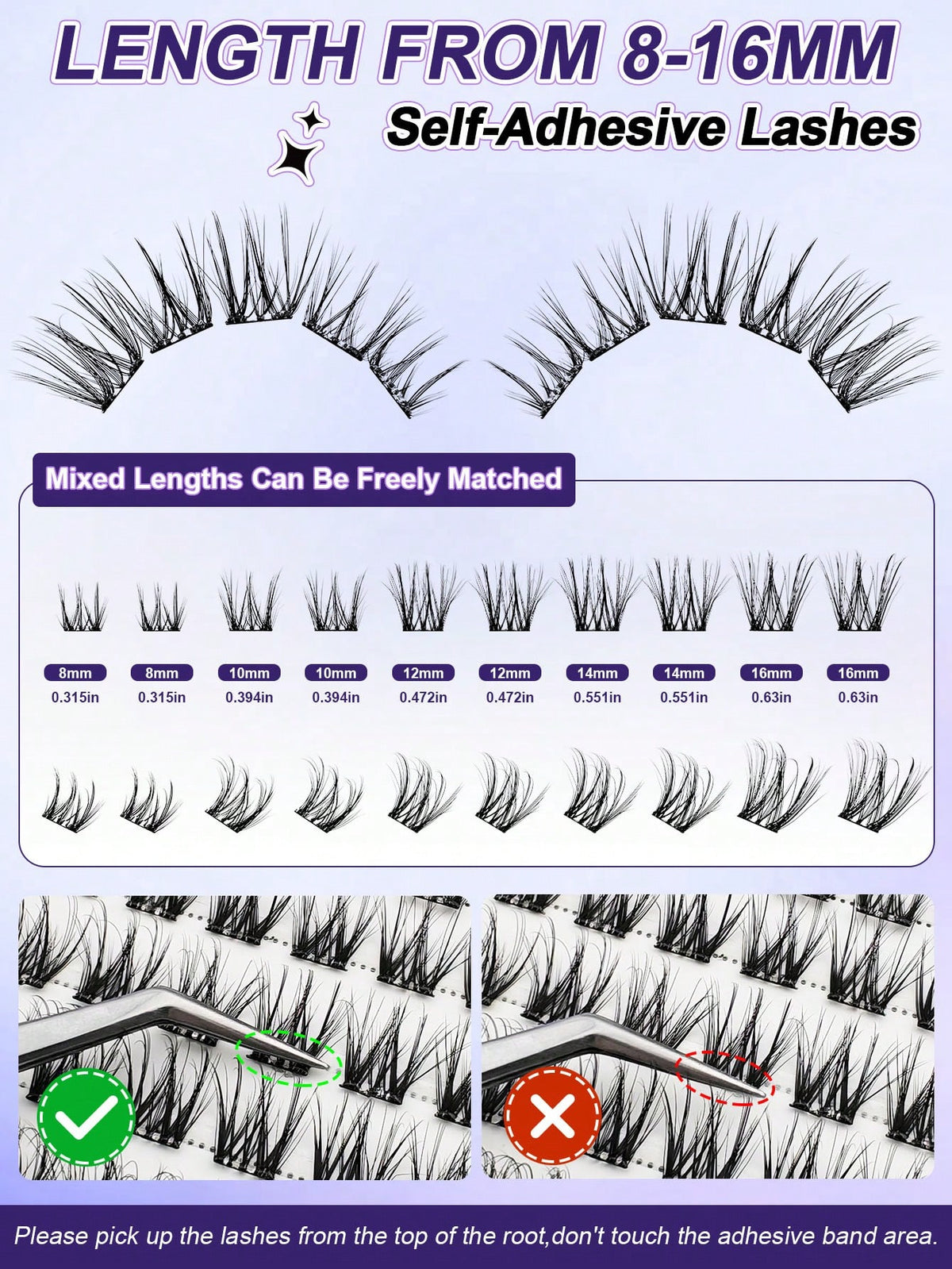 Women's 100-Piece C Curl Self-Adhesive Cluster Eyelashes Set