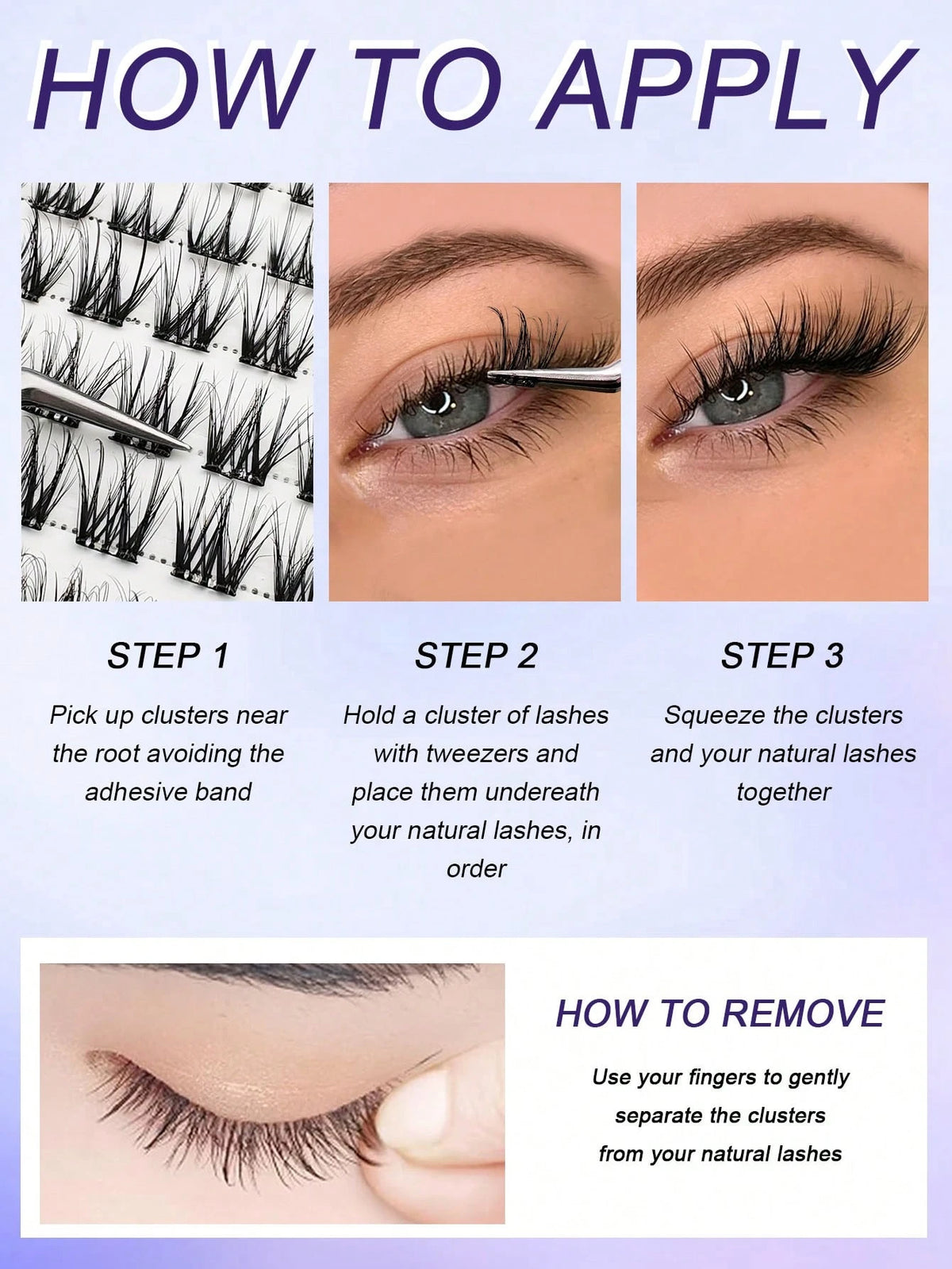 Women's 100-Piece C Curl Self-Adhesive Cluster Eyelashes Set