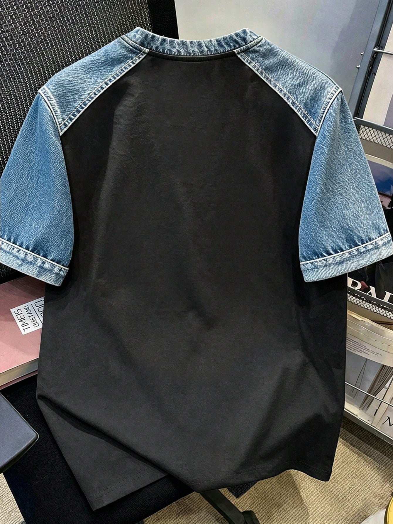 Men's Vintage Faux Denim Graphic Print Short Sleeve T-Shirt