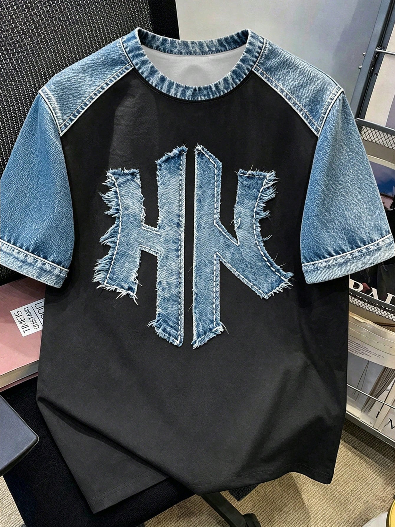 Men's Vintage Faux Denim Graphic Print Short Sleeve T-Shirt