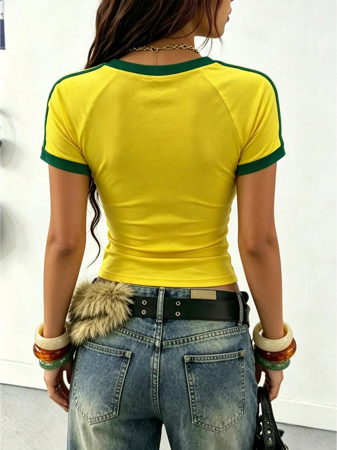 Women's Brazil Letter Print V-Neck Short Sleeve Crop T-Shirt