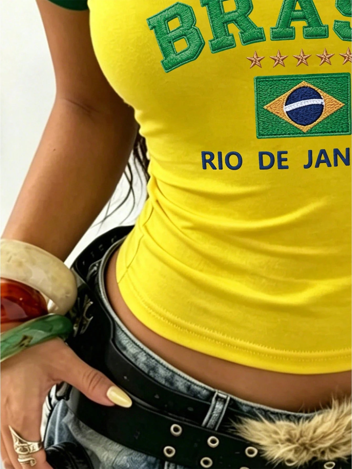 Women's Brazil Letter Print V-Neck Short Sleeve Crop T-Shirt