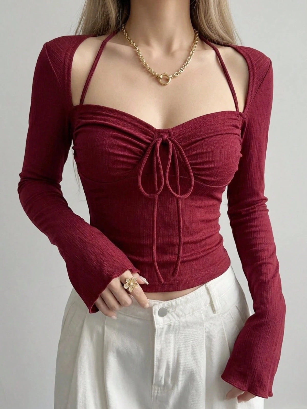 Women's Valentine's Day Color Block Flare Sleeve T-Shirt