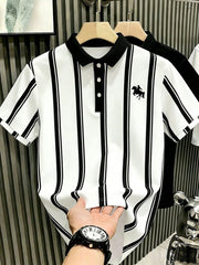 Men's Horse Graphic Striped Short Sleeve Casual Polo Shirt