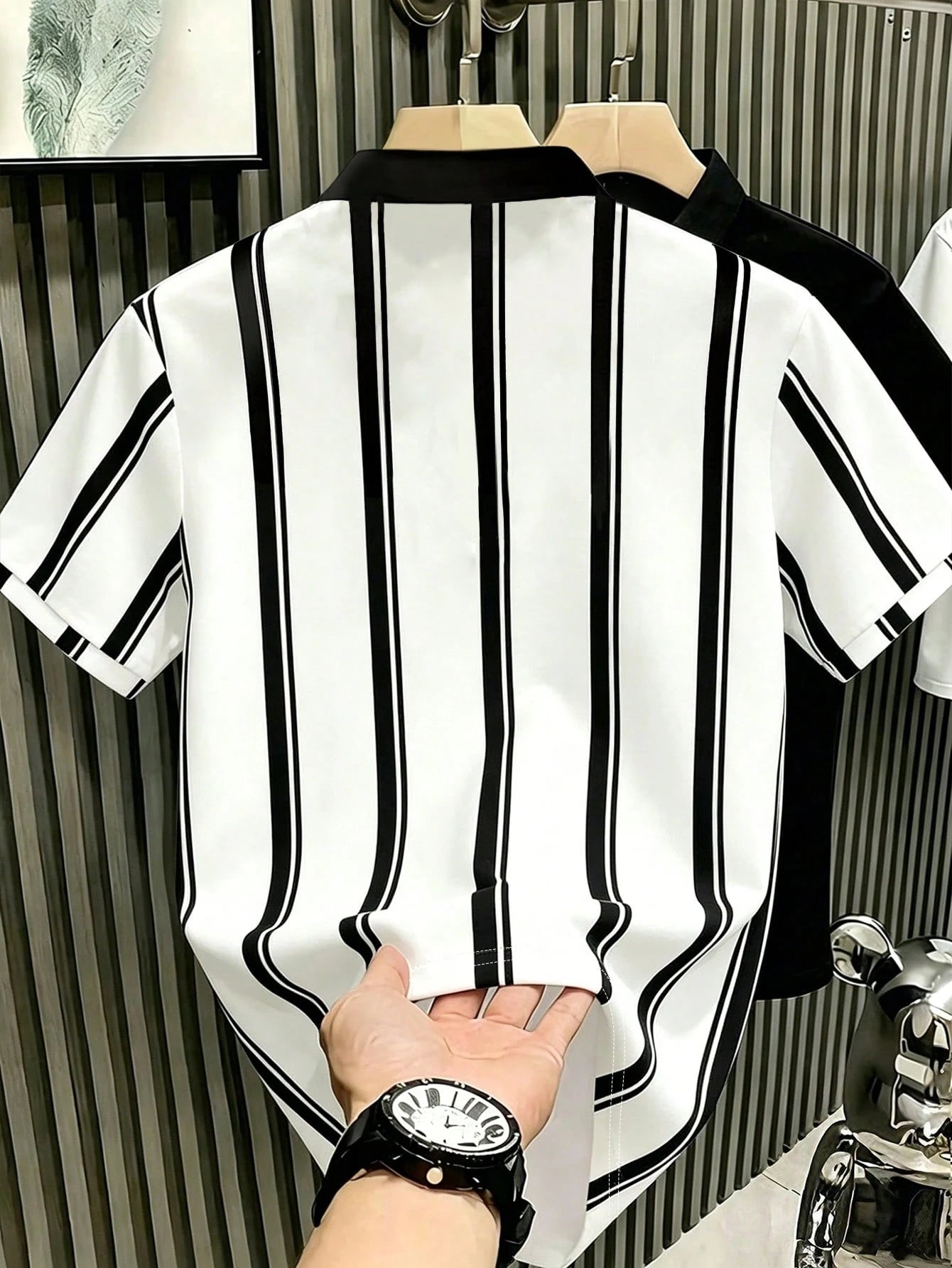 Men's Horse Graphic Striped Short Sleeve Casual Polo Shirt