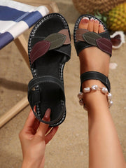 Women's Colorblock Leaf Patchwork Flat Slide Sandals
