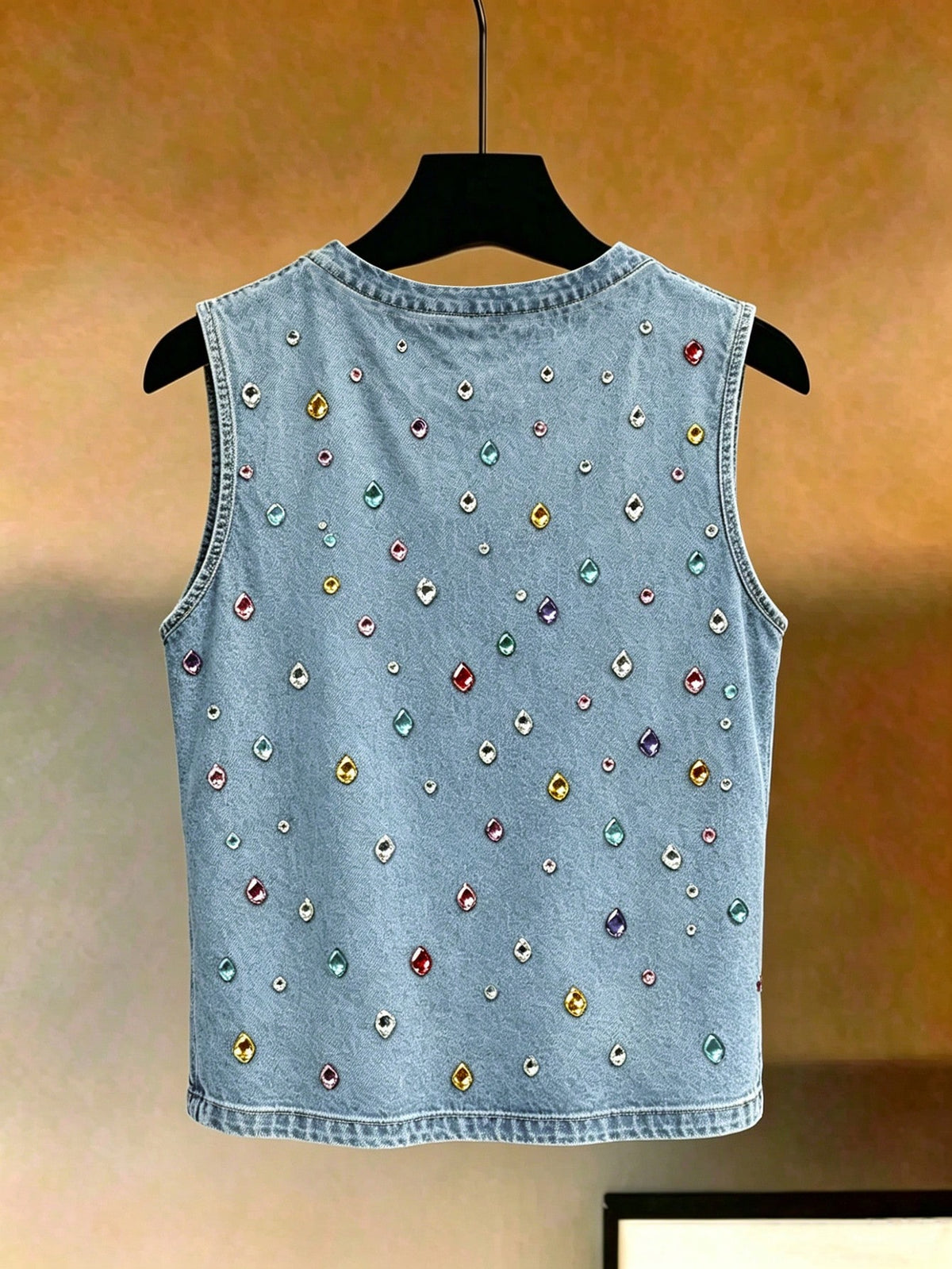 Women's Plus Size Denim Effect Rhinestone Print Tank Top