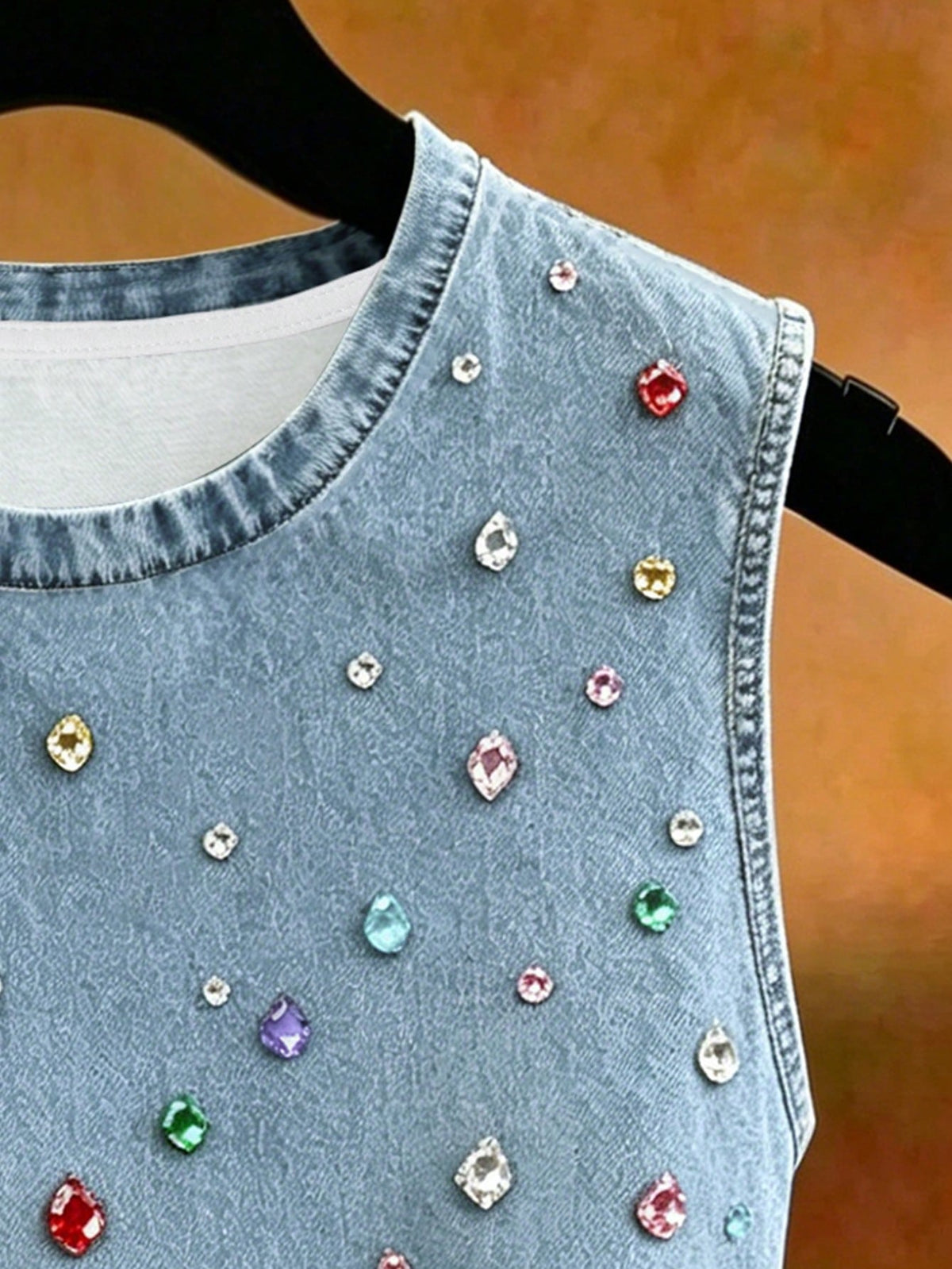 Women's Plus Size Denim Effect Rhinestone Print Tank Top