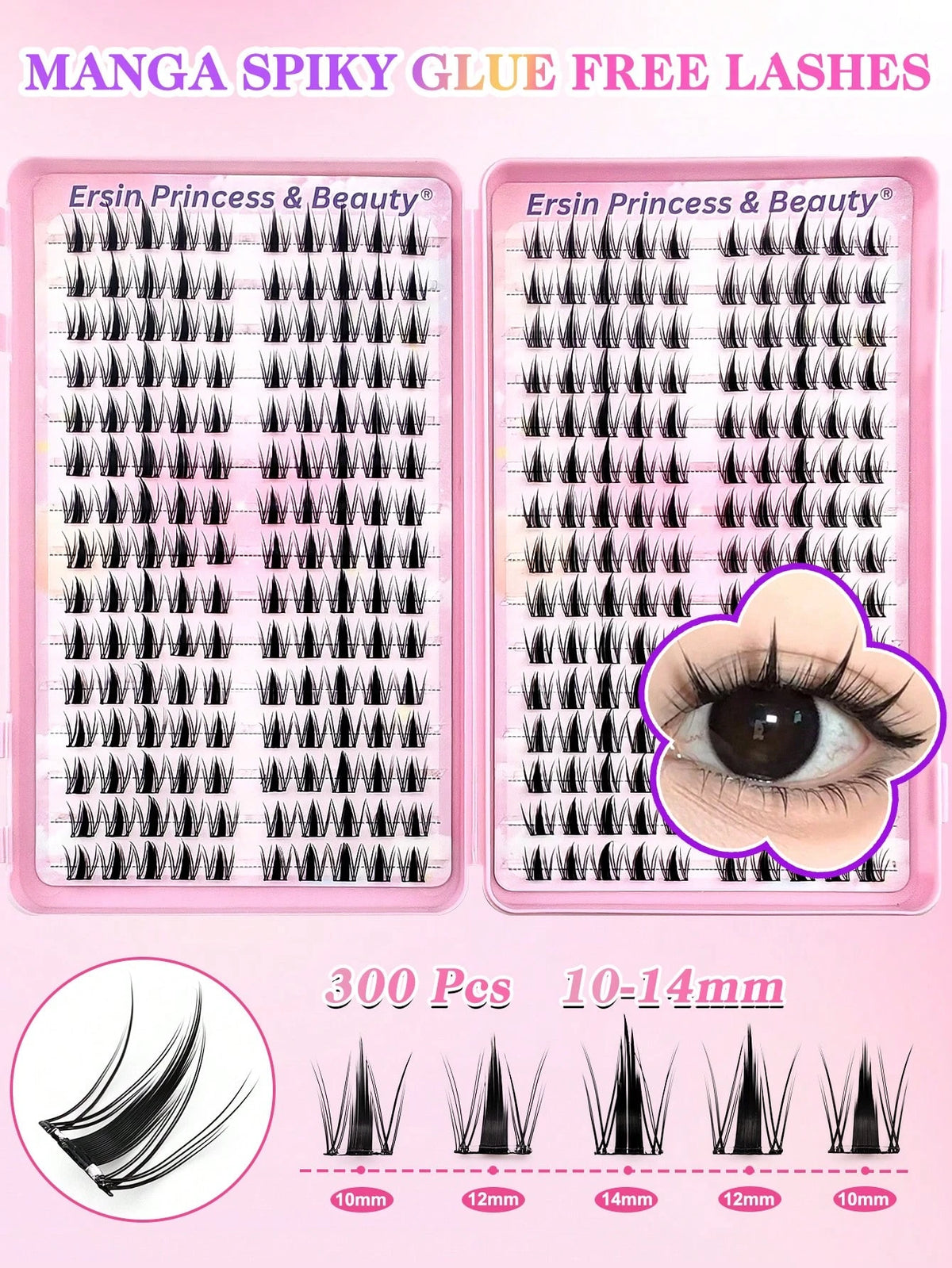 Women's 300-Piece Fluffy Self-Adhesive False Eyelash Cluster Set