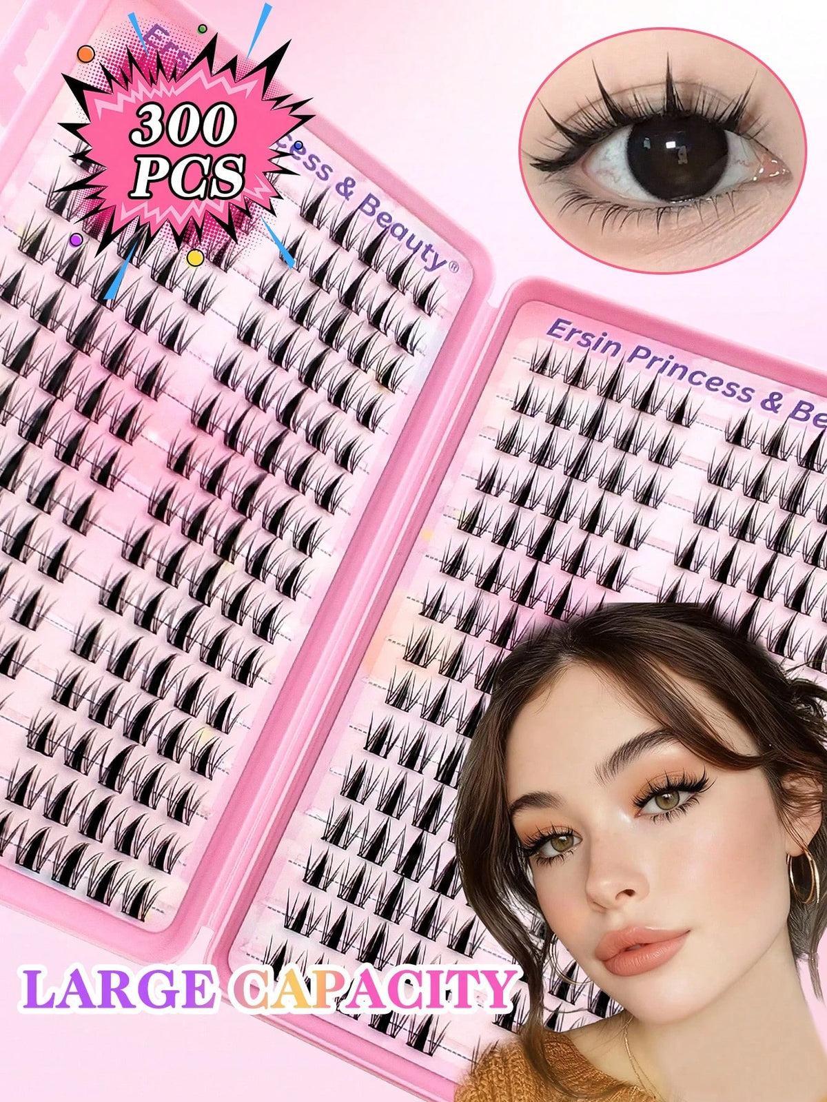Women's 300-Piece Fluffy Self-Adhesive False Eyelash Cluster Set
