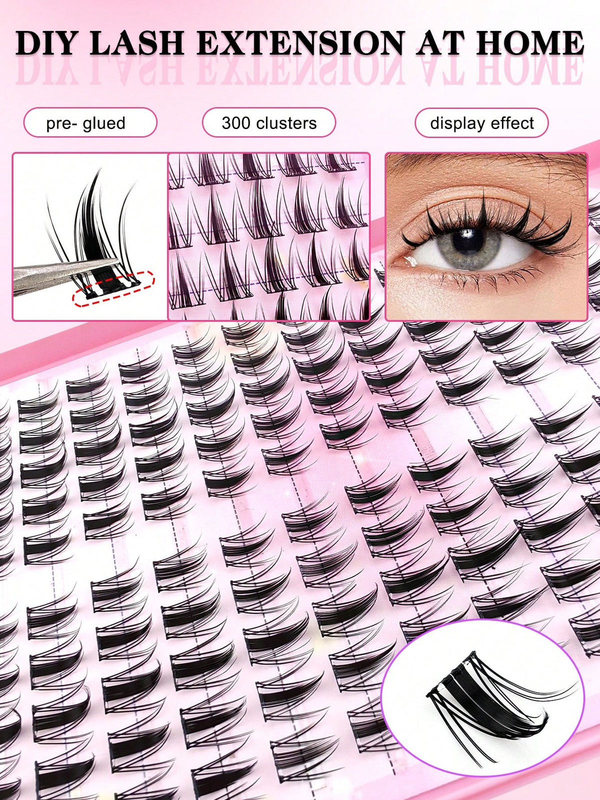 Women's 300-Piece Fluffy Self-Adhesive False Eyelash Cluster Set