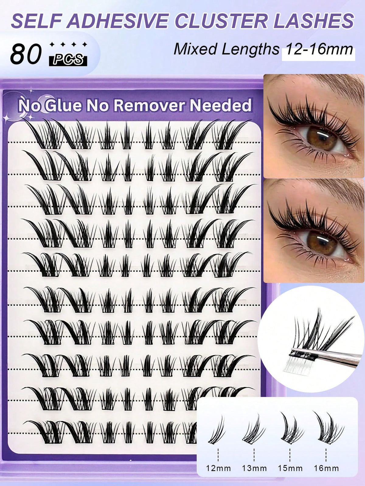 Women's Self-Adhesive Fox Eye Style Cluster Lash Set