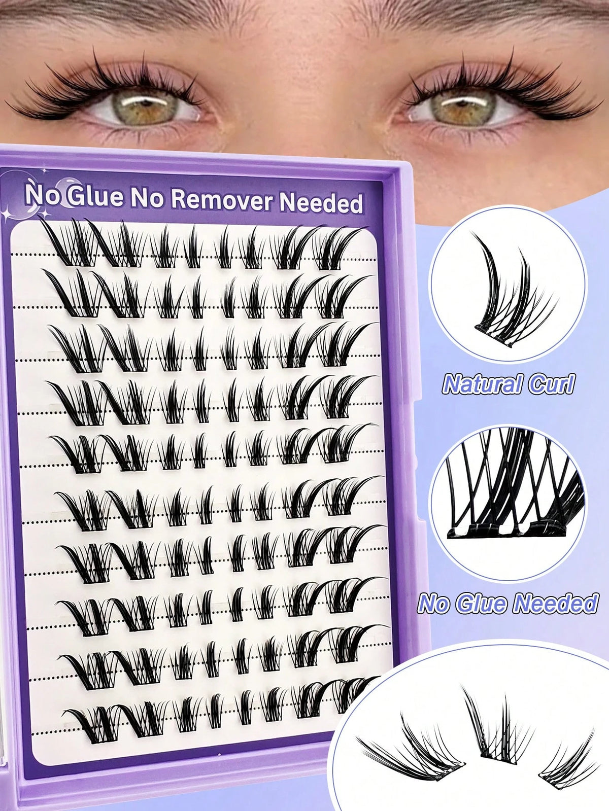 Women's Self-Adhesive Fox Eye Style Cluster Lash Set