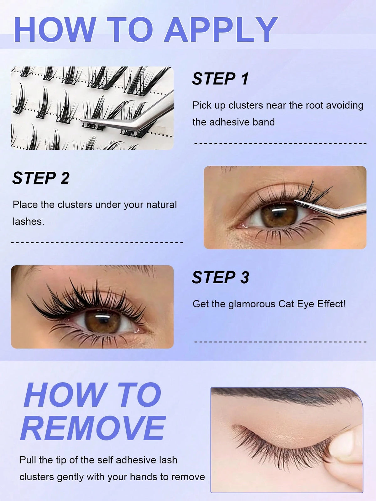 Women's Self-Adhesive Fox Eye Style Cluster Lash Set