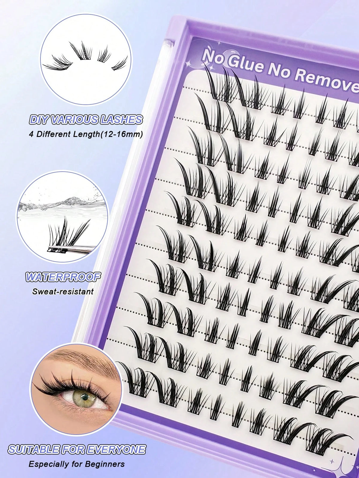 Women's Self-Adhesive Fox Eye Style Cluster Lash Set
