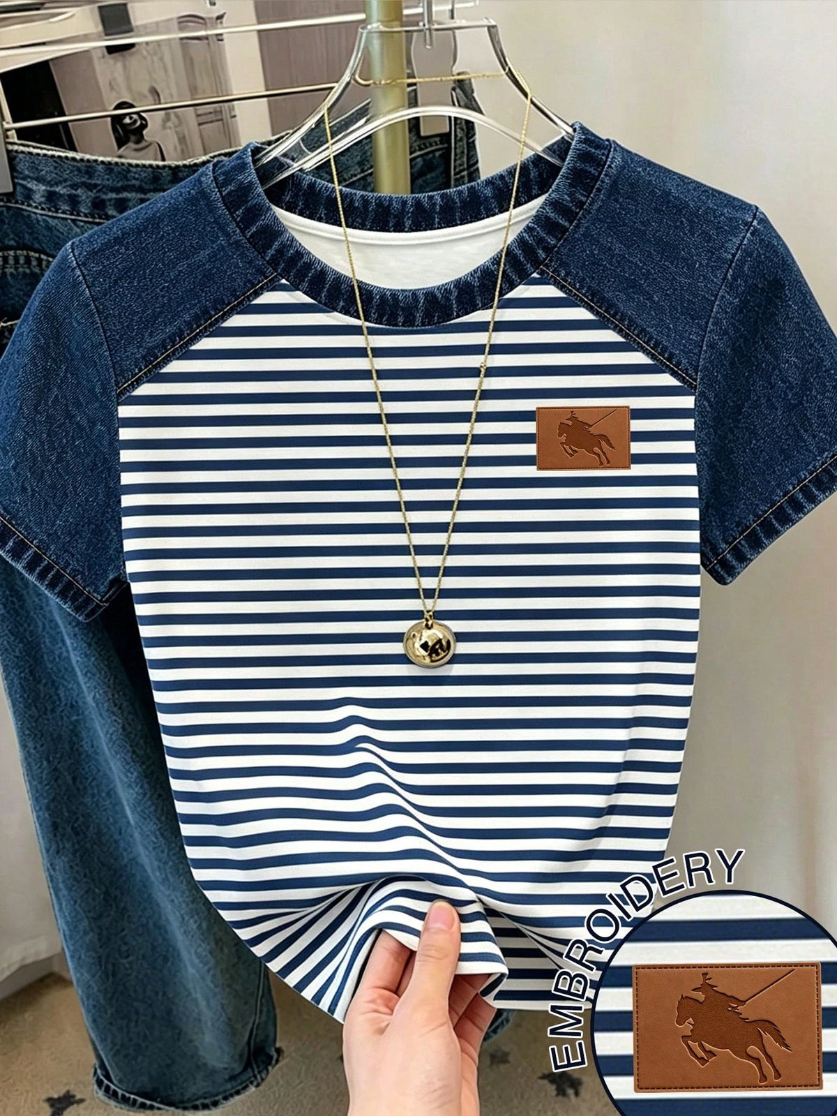 Women's Casual Colorblock Striped Crewneck Short Sleeve T-Shirt