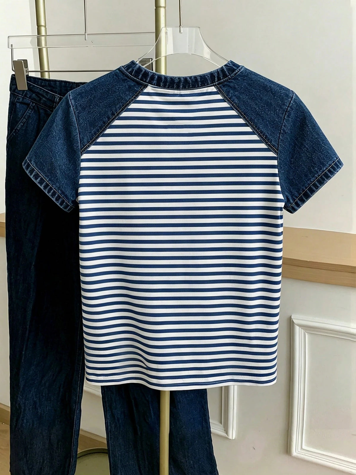 Women's Casual Colorblock Striped Crewneck Short Sleeve T-Shirt