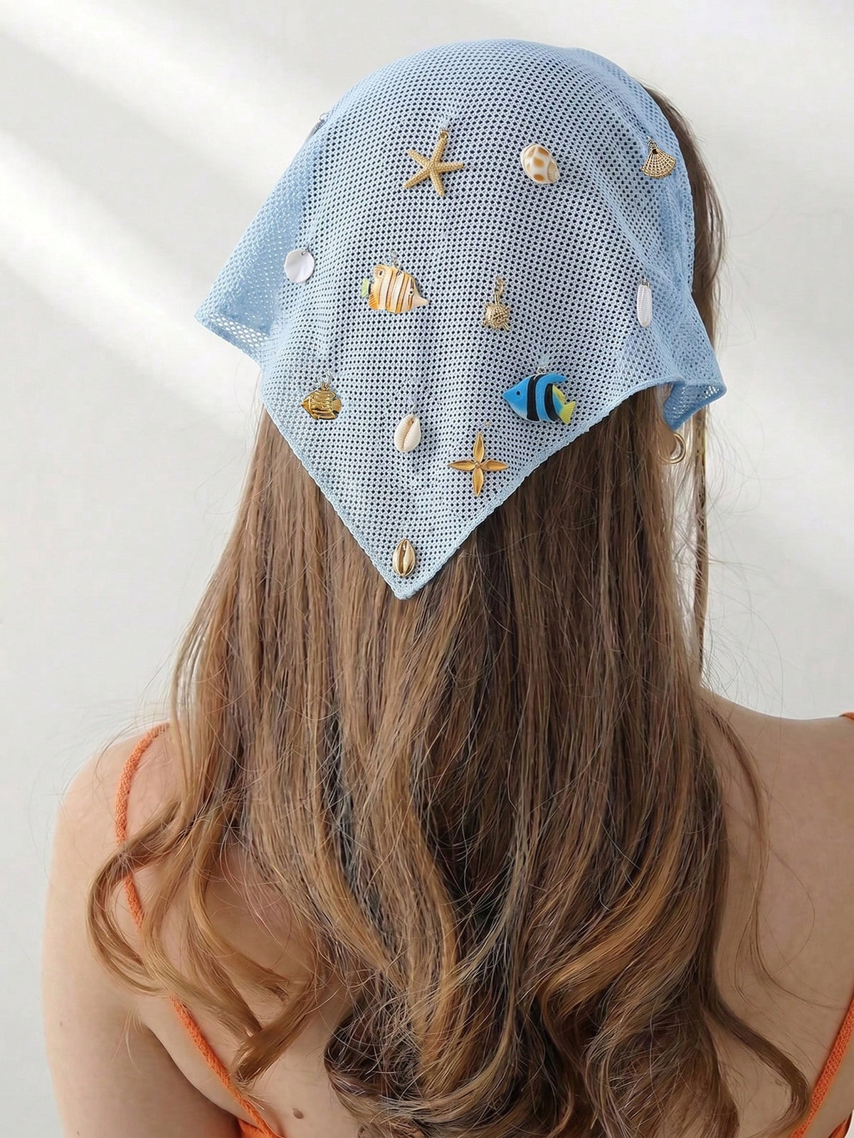 Women's Embroidered Rolled Edge Starfish Seashell Vacation Headwrap Bandana