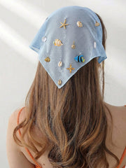 Women's Embroidered Rolled Edge Starfish Seashell Vacation Headwrap Bandana