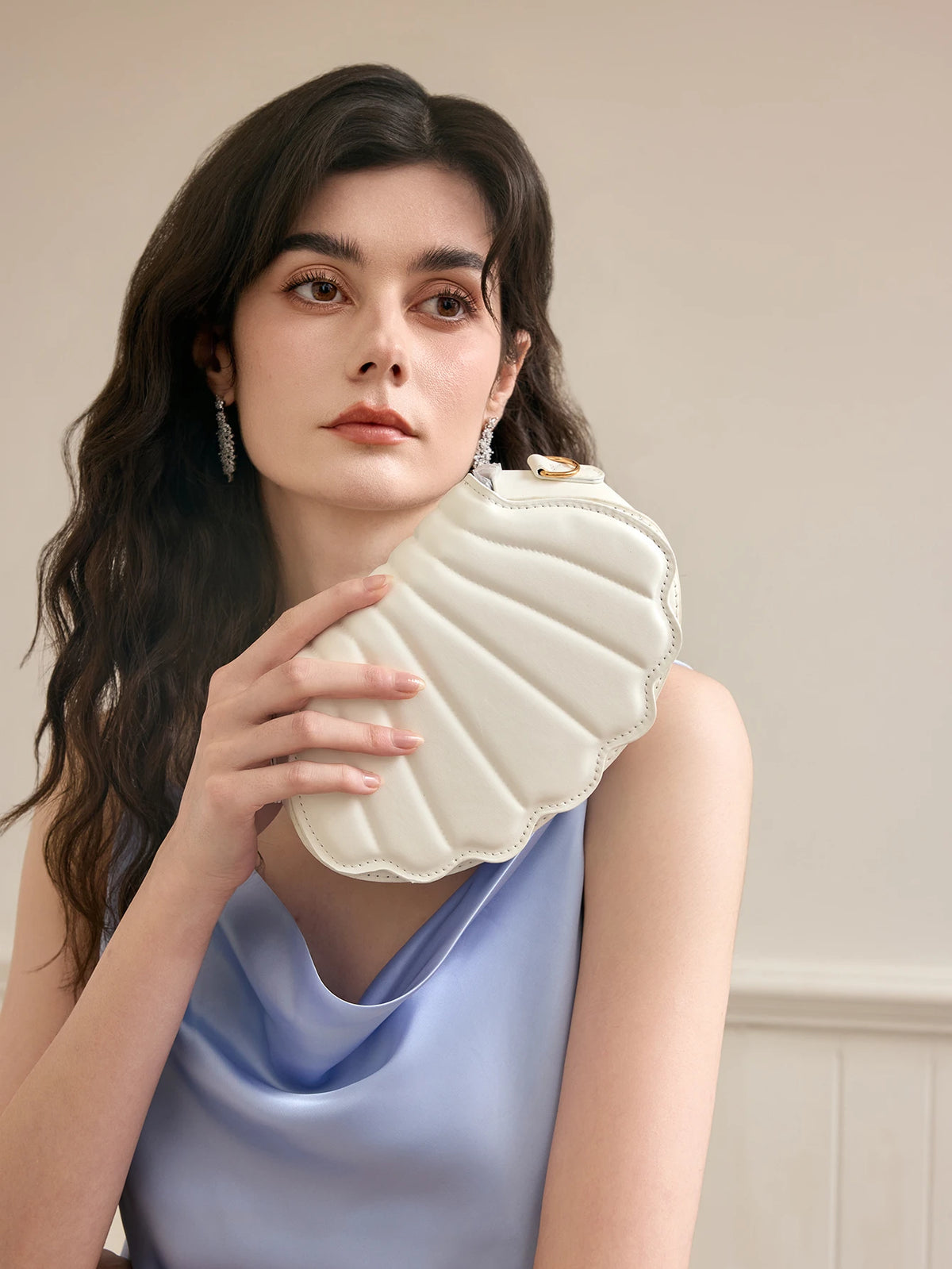 Women's Seashell Shaped Faux Pearl Embellished Handbag Crossbody Bag