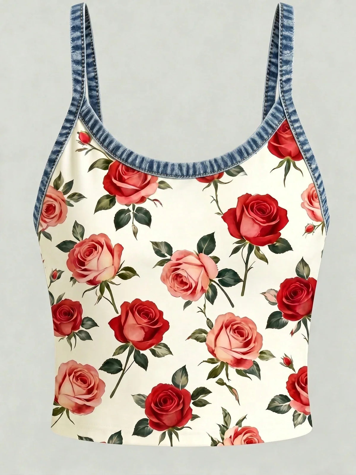 Women's Floral Print Colorblock Micro Crop Cami Top