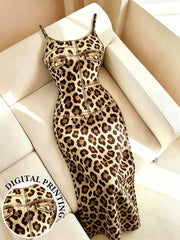 Women's Sexy Vintage Leopard Print Cami Midi Dress
