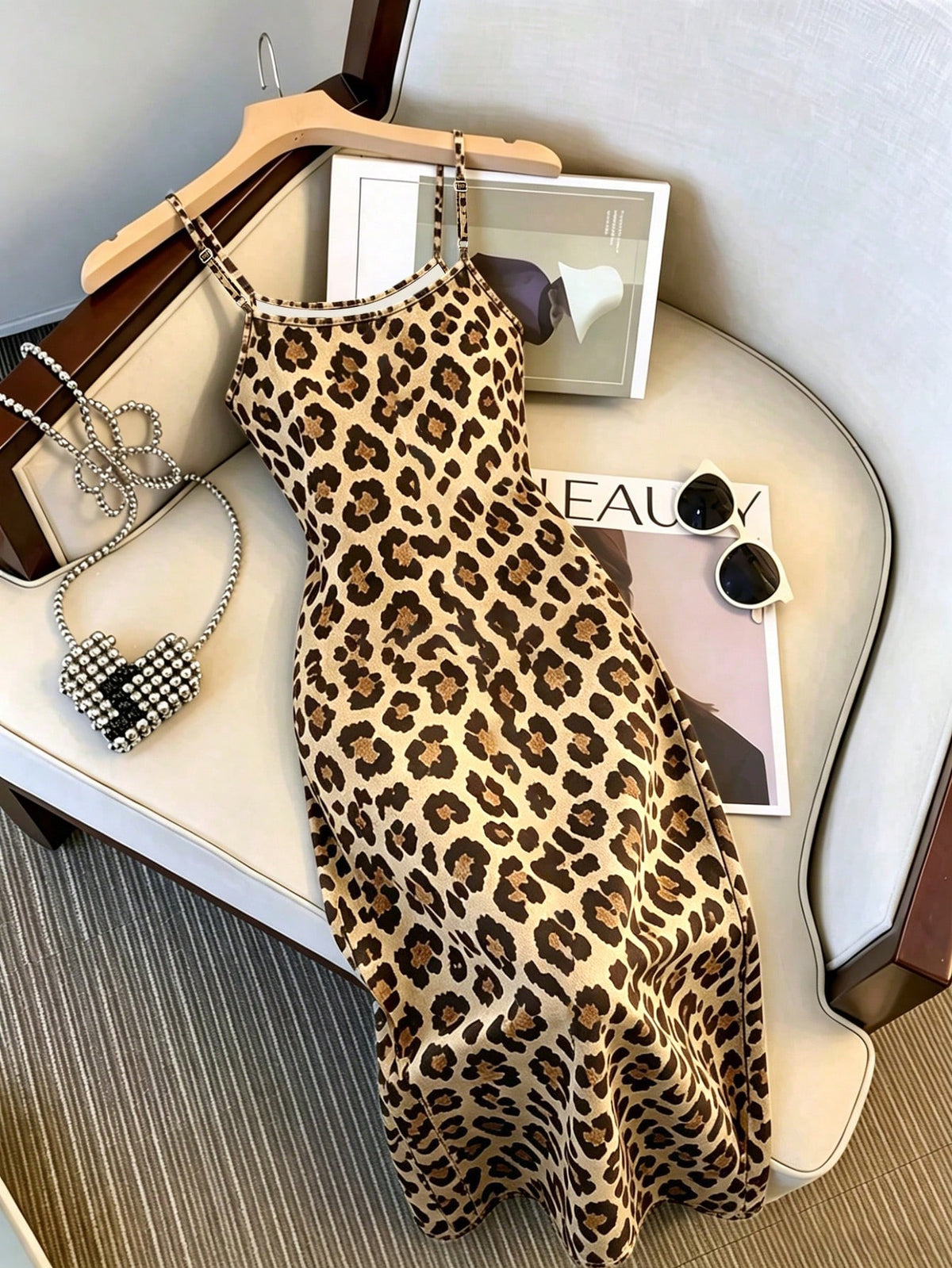 Women's Sexy Vintage Leopard Print Cami Midi Dress