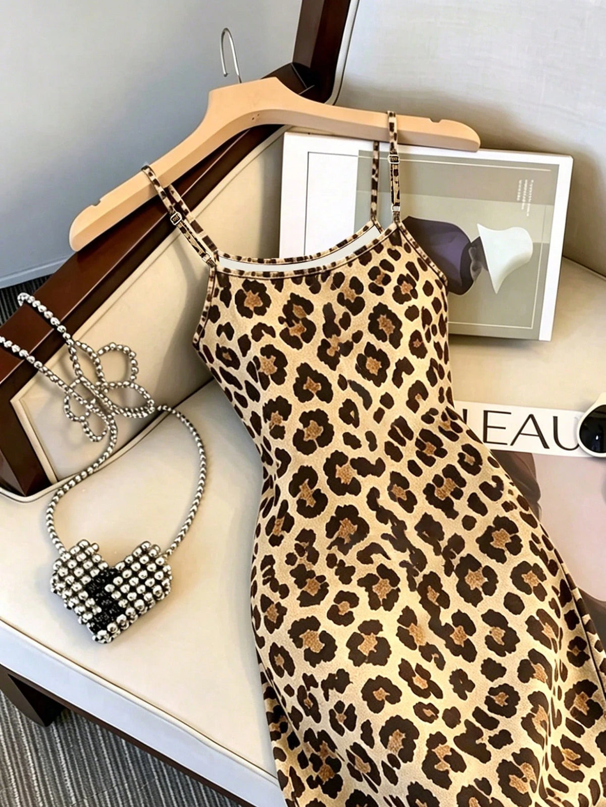 Women's Sexy Vintage Leopard Print Cami Midi Dress