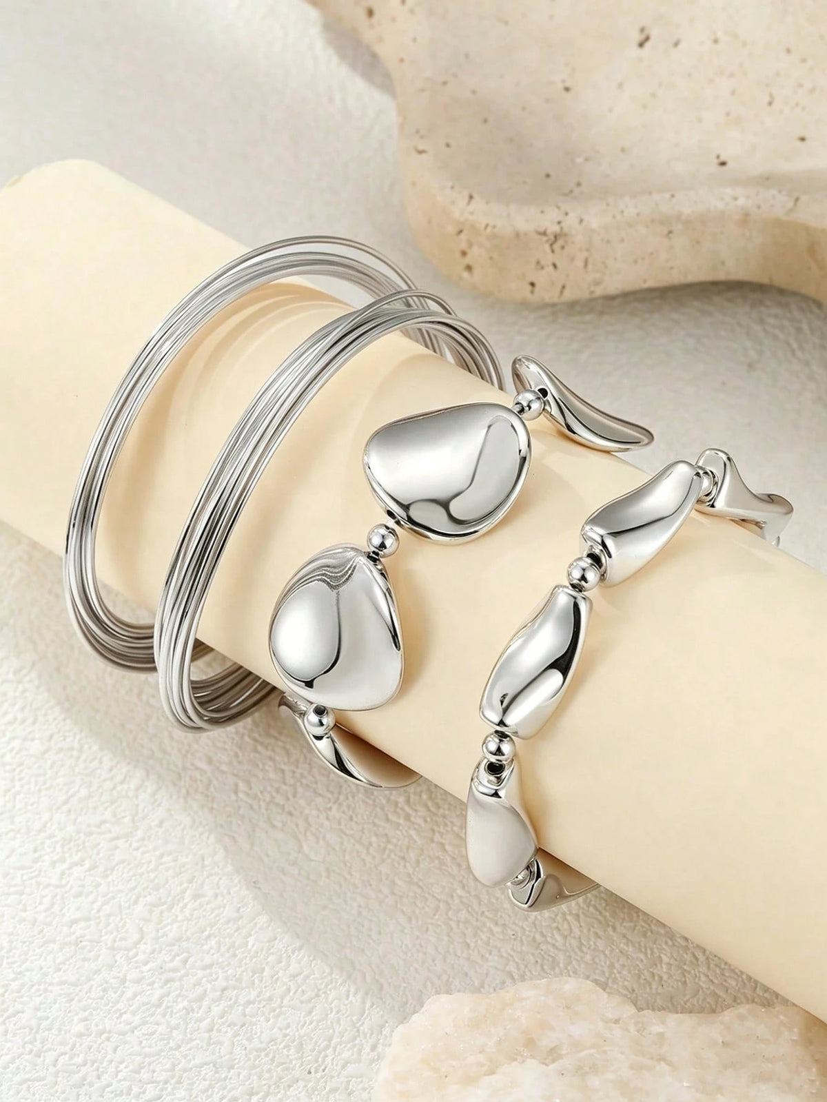 Women's Fashionable Geometric Asymmetrical Bracelet Set
