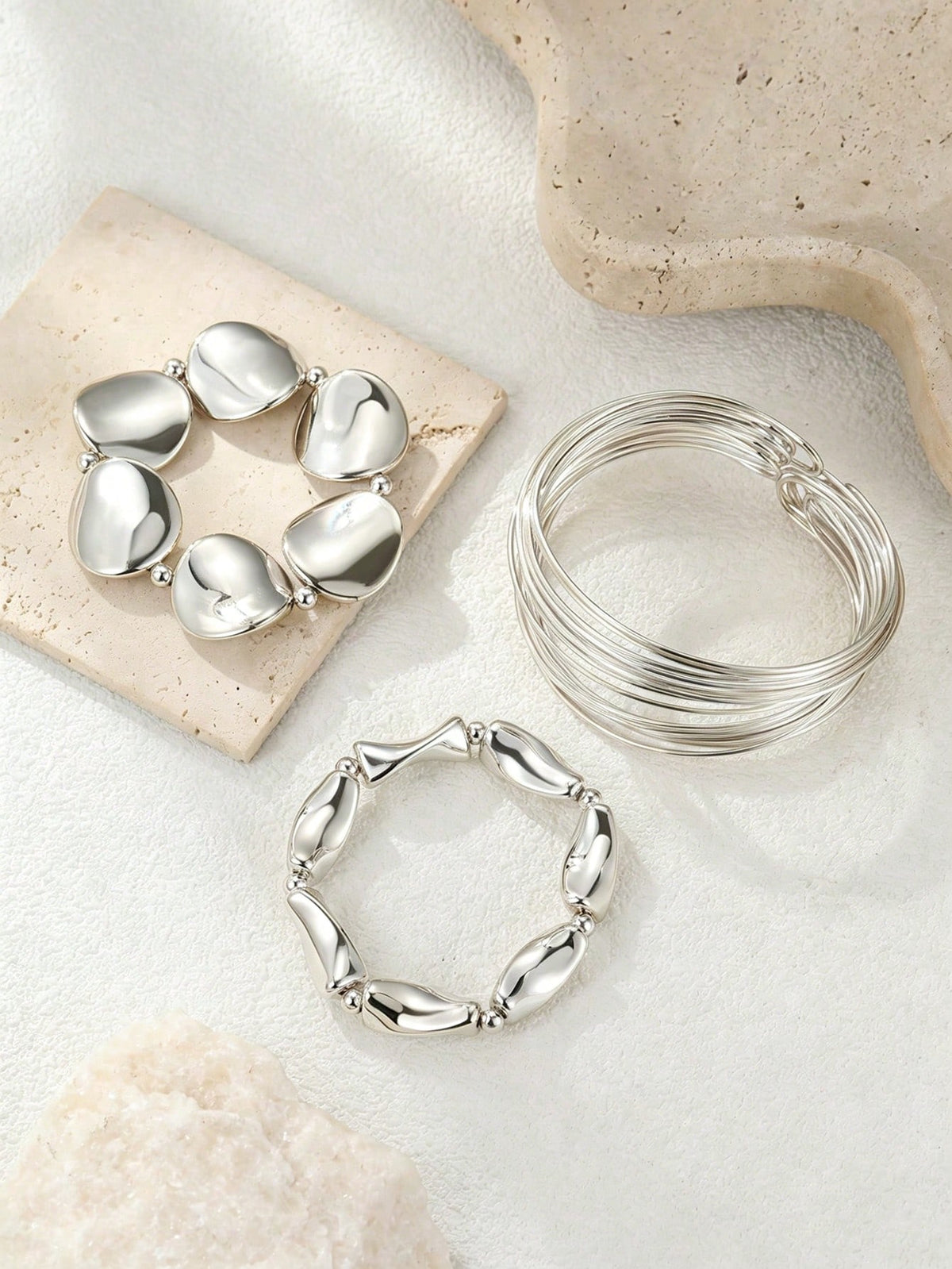 Women's Fashionable Geometric Asymmetrical Bracelet Set