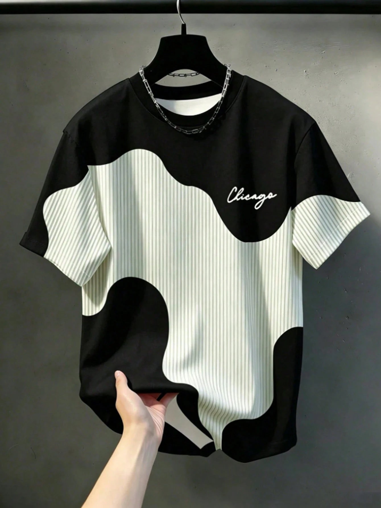 Men's Casual Letter Striped Round Neck Short Sleeve T-Shirt