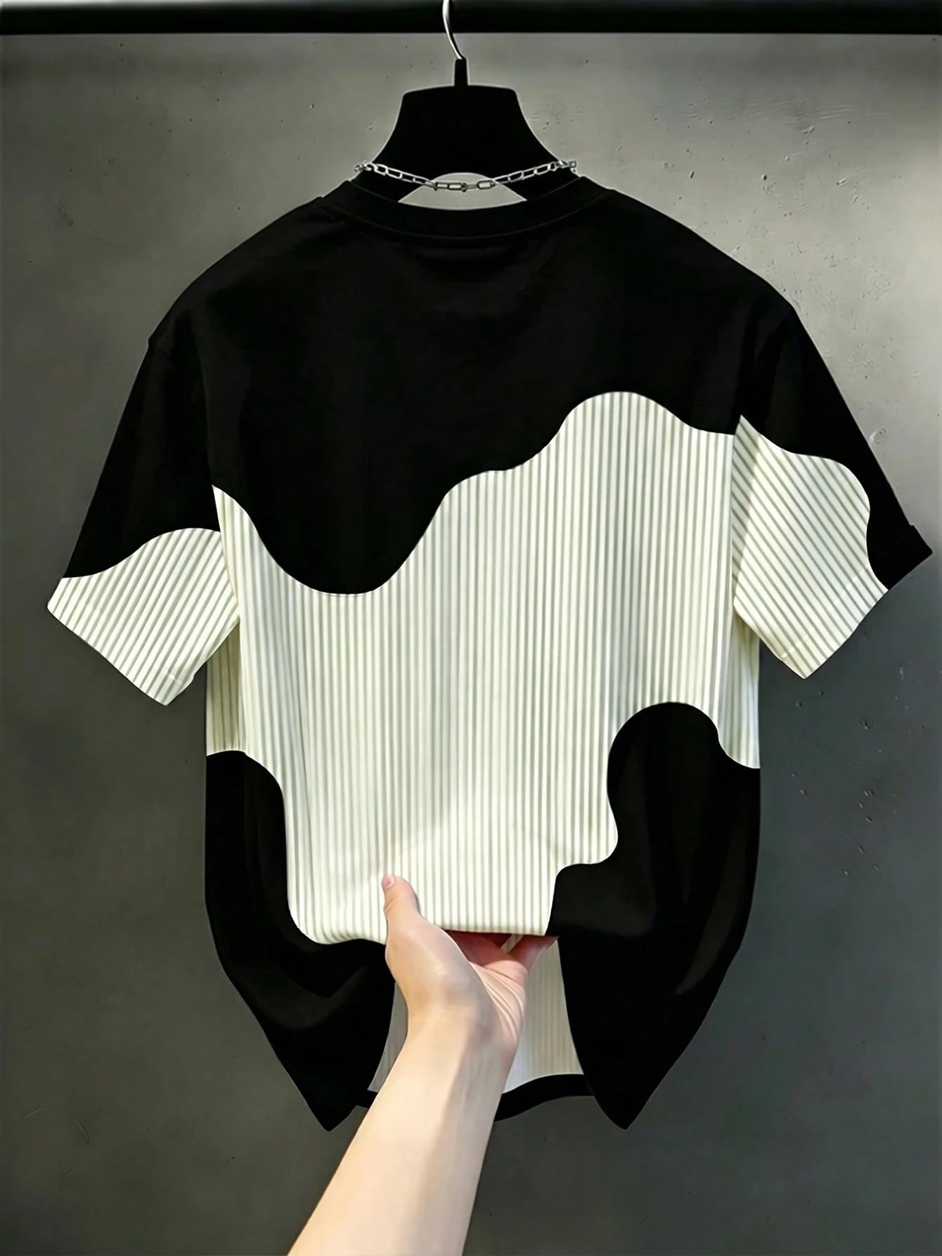 Men's Casual Letter Striped Round Neck Short Sleeve T-Shirt