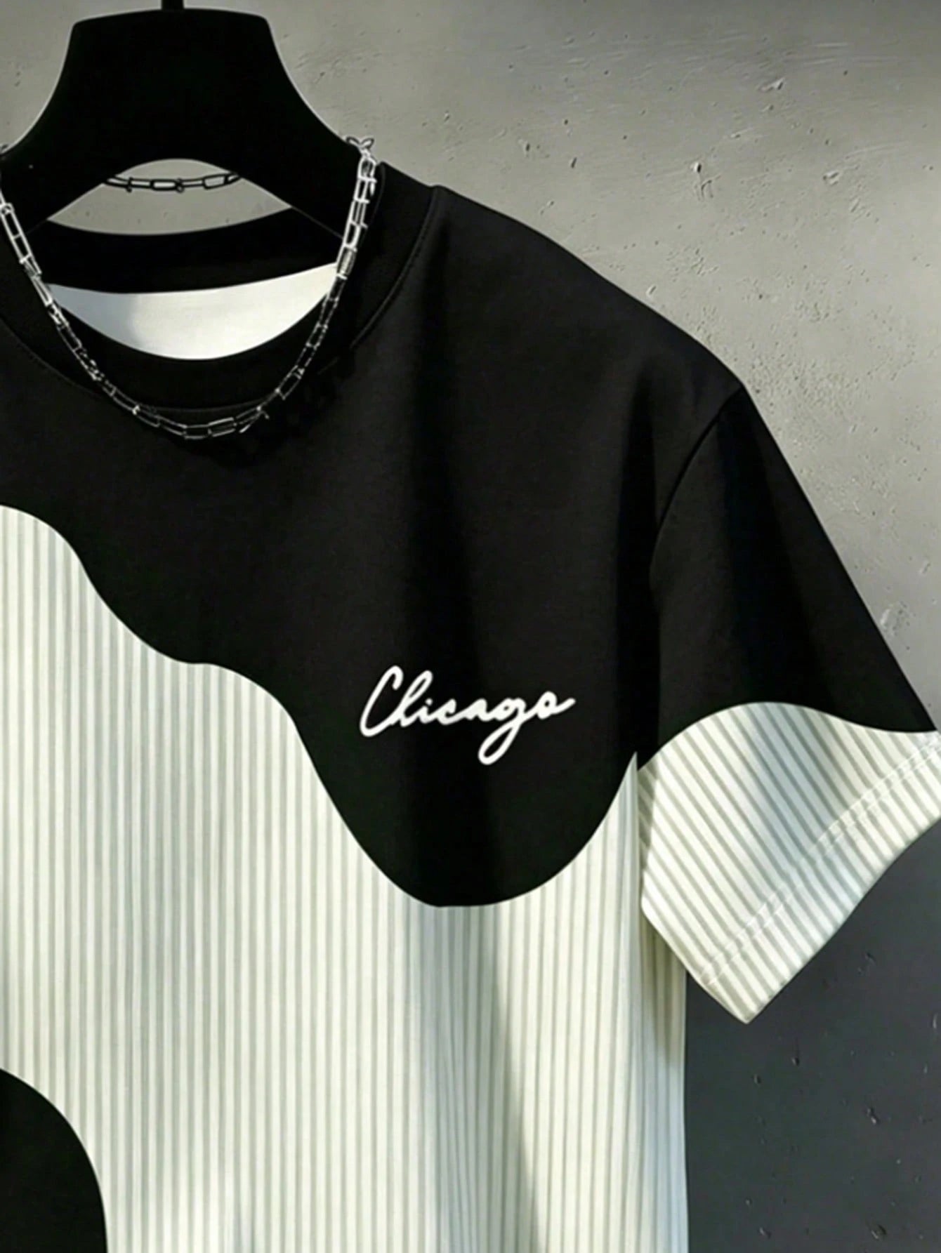 Men's Casual Letter Striped Round Neck Short Sleeve T-Shirt
