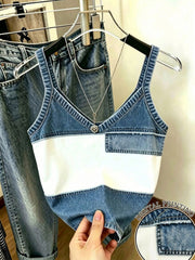 Women's Casual Denim Print Patchwork Tank Top