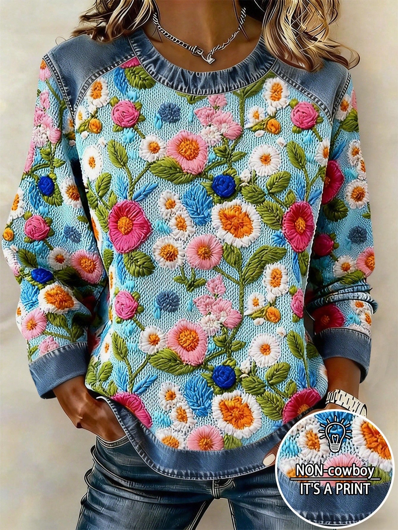 Women's Casual Floral Print Raglan Long Sleeve T-Shirt